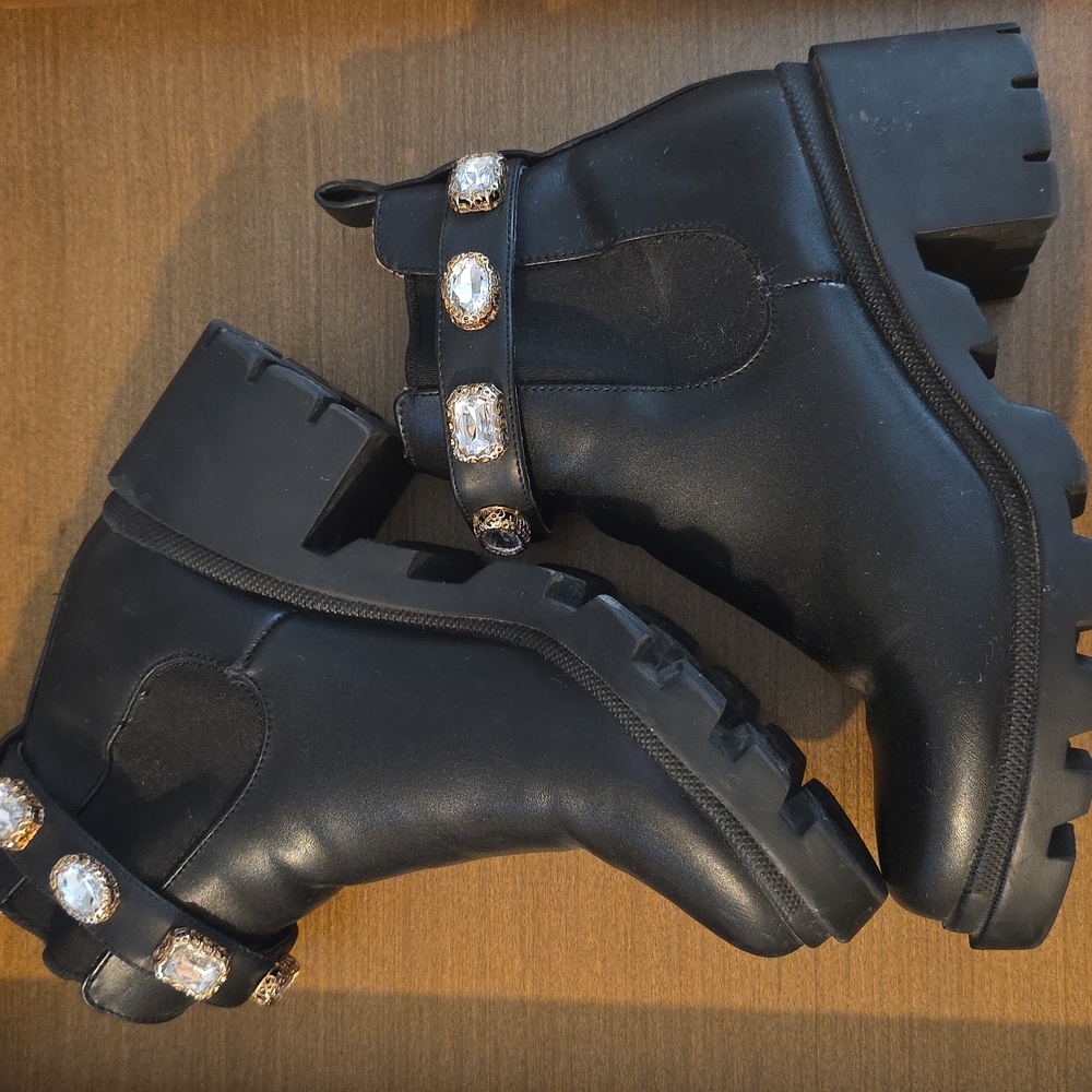 Steve Madden Black Ankle Boots with Crystal Accents